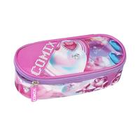 Comix Ultra Bright Oval Pencil Case Organized for Children and Teenagers, Ideal for Storing Stationery, with Practical Zip Closure, Interior with Elastic Loops on The Sides, 22 x 5 x 7 cm, Pink