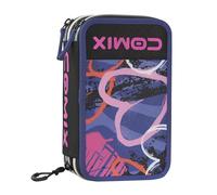 Comix WBS School Pencil Case, 3 Compartments for Children, with Stationery Set Included, Hard Cover with Maxi Embossed Logo and Metal Pull, 20 x 13h x 7 cm, Sprayheart, Purple, Casual