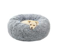 Comlax Dog Bed for Medium, Calming Donut Cat Beds Two Tone Shaggy fur Round Cuddler Dog Anxiety Relief Pet Cushion Beds, Luxury Plush Dogs Pillow Basket - 60cm, Grey Tipped White