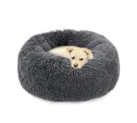 Comlax Dog Bed for Medium, Calming Donut Cat Beds Two Tone Shaggy fur Round Cuddler Dog Anxiety Relief Pet Cushion Beds, Luxury Plush Dogs Pillow Basket - 60cm, D.Grey