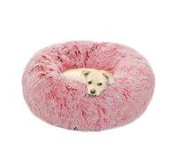 Comlax Dog Bed Large, Calming Donut Cat Beds Two Tone Shaggy fur Round Cuddler Dog Anxiety Relief Pet Cushion Beds, Luxury Plush Dogs Pillow Basket - 70cm, Rose Pink Tipped White