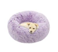 Comlax Dog Bed Large, Calming Donut Cat Beds Two Tone Shaggy fur Round Cuddler Dog Anxiety Relief Pet Cushion Beds, Luxury Plush Dogs Pillow Basket - 70cm, Purple Tipped White