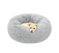Comlax Dog Bed Large, Calming Donut Cat Beds Two Tone Shaggy fur Round Cuddler Dog Anxiety Relief Pet Cushion Beds, Luxury Plush Dogs Pillow Basket - 70cm, Silver