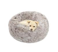 Comlax Dog Bed Small, Calming Donut Cat Beds Two Tone Shaggy fur Round Cuddler Dog Anxiety Relief Pet Cushion Beds, Luxury Plush Dogs Pillow Basket - 50cm, Brown Tipped White