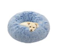 Comlax Dog Bed Small, Calming Donut Cat Beds Two Tone Shaggy fur Round Cuddler Dog Anxiety Relief Pet Cushion Beds, Luxury Plush Dogs Pillow Basket - 50cm, Blue Tipped White