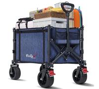 COMLAX FIELD Festival Trolley on Wheels, 120L 100KG Folding Beach Trolley, Portable Camping Shopping Trolley Cart, Foldable Wagon Cart with Adjustable Handle, Blue