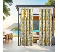 Comlax Outdoor Curtains Waterproof - 132x215 cm Tropical Leaves Printed Garden Thermal Insulation Blackout Drapes Detachable Buckle Tieback for Indoor Window and Outside Porch Pool, Balcony, Gold