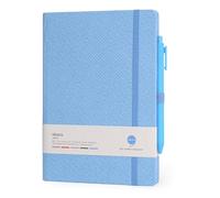 COMMA Abaca - A5 - Dot Grid Bound Notebook with Pen Elastic Closure - 192 Pages 80gsm Natural Shading Paper - Textured Cover - Sky Blue