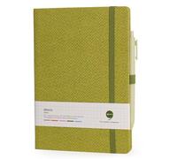 COMMA Abaca - A5 Size - Checks Hard Bound Notebook with Pen & Elastic Band Closure - 192 Pages - 80gsm Natural Shade Paper - Textured Cover Material - (Green)