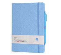 COMMA Abaca - A5 Size - Checks Hard Bound Notebook with Pen & Elastic Band Closure - 192 Pages - 80gsm Natural Shade Paper - Textured Cover Material - (Sky Blue)