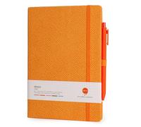 COMMA Abaca - A5 Size - Dot Grid Hard Bound Notebook with Pen & Elastic Band Closure - 192 Pages - 80gsm Natural Shade Paper - Textured Cover Material - (Orange)