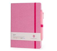 COMMA Abaca - A5 Size - Dot Grid Hard Bound Notebook with Pen & Elastic Band Closure - 192 Pages - 80gsm Natural Shade Paper - Textured Cover Material - (Pink)