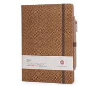 COMMA Abaca - A5 Size - Dot Grid Hard Bound Notebook with Pen & Elastic Band Closure - 192 Pages - 80gsm Natural Shade Paper - Textured Cover Material - (Walnut)