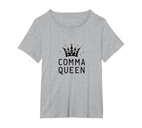 Comma Queen: Regal Grammar Enthusiast Pride T-Shirt, Women's Plus, Heather Grey, 1X