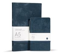 COMMA | Velvet Series Combo | A5 & A6 Size with Pen | Flexible Bound Notebook | 200 Pages | 100gsm Natural Shade Paper | Velvet PU Cover with Edge Colour - Peacock Blue