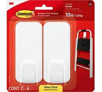 Command 10 Lb XL Heavyweight Wall Hook, White, Damage Free Decorating, 2 Hooks