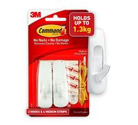 Command 17001CS Medium White Hooks, Indoor Use, Holds 3 lbs (17001ES), Multi-Colour, 3.17 x 9.9 x 17.14 cm