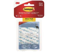 Command 17006CLRVP Clear Hooks and Strips Plastic Mini 18 Hooks with 24 Adhesive Strips per Pack