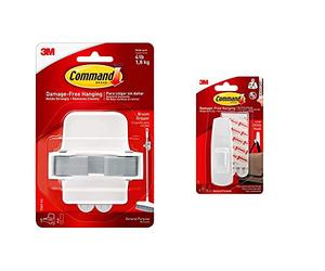 Command 17007-ES Broom Gripper, 1 Broom holder and 2 Adhesive Strips, Suitable for storing brooms and mops up to 1.8 kg & 17003 Large Hook Hanging Strips - White, Pack of 1