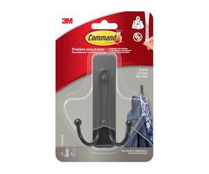 Command 17036BFGN Large Matt Black Double Hook, 17036B, 1 Hook, 1 Strip, Black