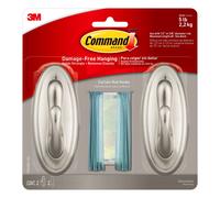 Command 17053BN-2ES Curtain Rod Hooks Brushed Nickel 2 Count