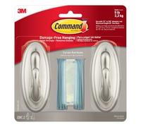Command 17053BN-2ES Curtain Rod Hooks, Brushed Nickel