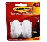 COMMAND 17081 MEDIUM DESIGNER CLOTHES PICTURE HOOKS 2 PACK WHITE 3LB 1KG