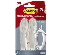 Command 17304 Cable Hangers (2 Plastic Hooks, Medium, Up to 1kg) 2 Hook and 2 Strips, White Medium White
