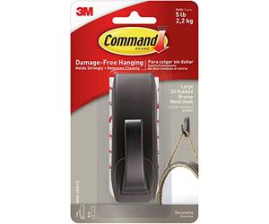 Command 3M 390435 051131982345 Modern Reflections Metal Hook and 2 Strips, Oil Rubbed Bronze, L