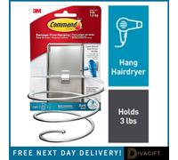 COMMAND 3M HAIR DRYER HOLDER SATIN NICKEL WALL RACK BATHROOM WALL MOUNTED NEW