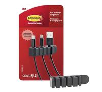 Command 5 Cable Clips, 4 Clips and 8 Medium Strips, Black, 1 Clip Holds Up to 5 Charging Cables, Ideal for Organizing Electronics Without Damage Under Desk or Mounting at
