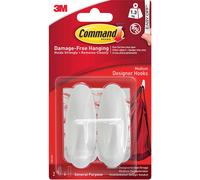 Command? Medium Designer Hook Strip 1 kg Holding Capacity White Pack of 2