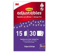 Command Adjustables Repositionable Clips, Pack of 15 Clips and 30 Strips, Transparent - Hanging Decorations and Fairy Lights Indoors, Damage Free Hanging