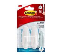Command Bath Designer Hooks, White, Water Resistant - 2 Medium Hooks and 4 Adhesive Strips - Hang Towels, Robes and Other Bathroom Accessories - Ideal to Avoid Drilling Through Tiles