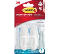 Command Bath Designer Hooks, White, Water Resistant - 2 Medium Hooks and 4 Adhesive Strips - Hang Towels, Robes and Other Bathroom Accessories - Ideal to Avoid Drilling Through Tiles