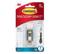Command Bath Hook, Medium, Satin Nickel Metal - Water Resistant - 1 Medium Hook and 2 Adhesive Strips - Hang Towels, Robes and other Bathroom Accessories - Ideal to avoid Drilling through Tiles