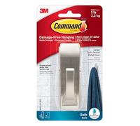 Command Bath Large Modern Reflections Satin Nickel Metal Hook - 1 Hook and 2 Large Adhesive Strips - Hang Towels, Robes and other Bathroom Accessories - Damage Free Hanging