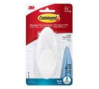 Command Bath Large Towel Hook, White, Water Resistant - 1 Hook and 1 Adhesive Strip - Hang Towels, Robes and Other Bathroom Accessories - Damage Free Hanging
