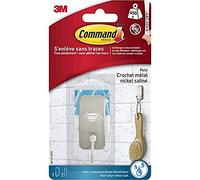 Command Bathroom Narrow Metal Hooks Satin Nickel 1 Hook 25 Tips