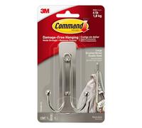 Command Brushed Nickel Double Decorative Hook for Indoor Use - 1 Metal Large Hook and 1 Adhesive Strip - Hang Jackets, Purses, Handbags, Hats, Scarves, Dog Leads - Organise Damage Free