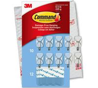 Command CL067-10NA Plastic Small Wire, 10 Hooks, 12 Strips-Easy to Open Packaging, Organize Damage-Free, Clear, Silver