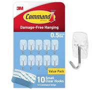 Command CL067-10NA Plastic Small Wire, 10 Hooks, 12 Strips-Easy to Open Packaging, Organize Damage-Free, Clear, Silver