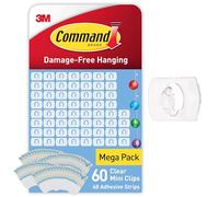 Command Clear Clips for Hanging Christmas Decorations and Fairy Lights, Value Pack of 60 Transparent Clips and 68 Small Adhesive Strips - Damage Free Hanging