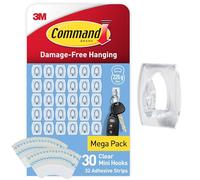 Command Clear Mini Hooks for Hanging Christmas Decorations and Fairy Lights, Multi Pack of 30 Hooks, 32 Adhesive Strips - Indoor Use - Damage Free Hanging