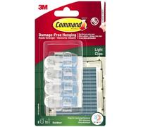 Command Clear Outdoor Light Clips with Adhesive Strips - 8 Mini Hooks and 10 Small Adhesive Strips - Decoration Clips for Hanging Lights Outdoors - Damage Free Hanging