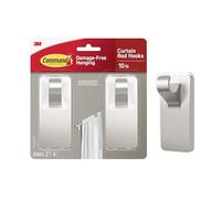 Command Curtain Rod Hooks [Removable]: 2 Hooks (Satin Nickel) / 2-Hooks