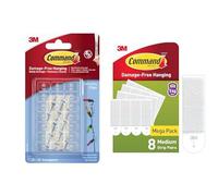 Command Decorating Clips, 20 Transparent Mini Hooks and 24 Small Strips with 8 Pairs Medium White Picture Hanging Strips (16 Strips), Damage Free Hanging