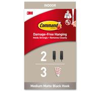 Command Decorative Hook, Matte Black Hook, Indoor use - 2 Metal Medium Hooks and 3 Adhesive Strips - Hang Jackets, Purses, Handbags, Backpacks, Hats,