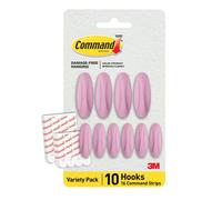 Command Designer Adhesive Hooks, Lilac Lemonade Color - 10 Wall Hooks (4 Large, 6 Medium) & 16 Indoor Adhesive Strips (8 Large, 8 Medium) -