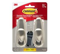 Command FC13-BN-2ES Large Forever Classic, Brushed Nickel, 2 Hooks, 4 Strips/Pack